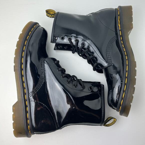 Dr. Martens Black Patent Leather Classic 1460 Lace Up Combat Boots - Picture 6 of 12
